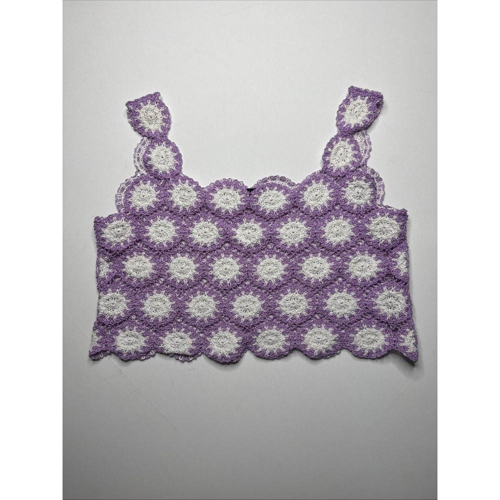 Crochet Cropped Top Sleeveless Julia by Love J Purple White Womens Size Large